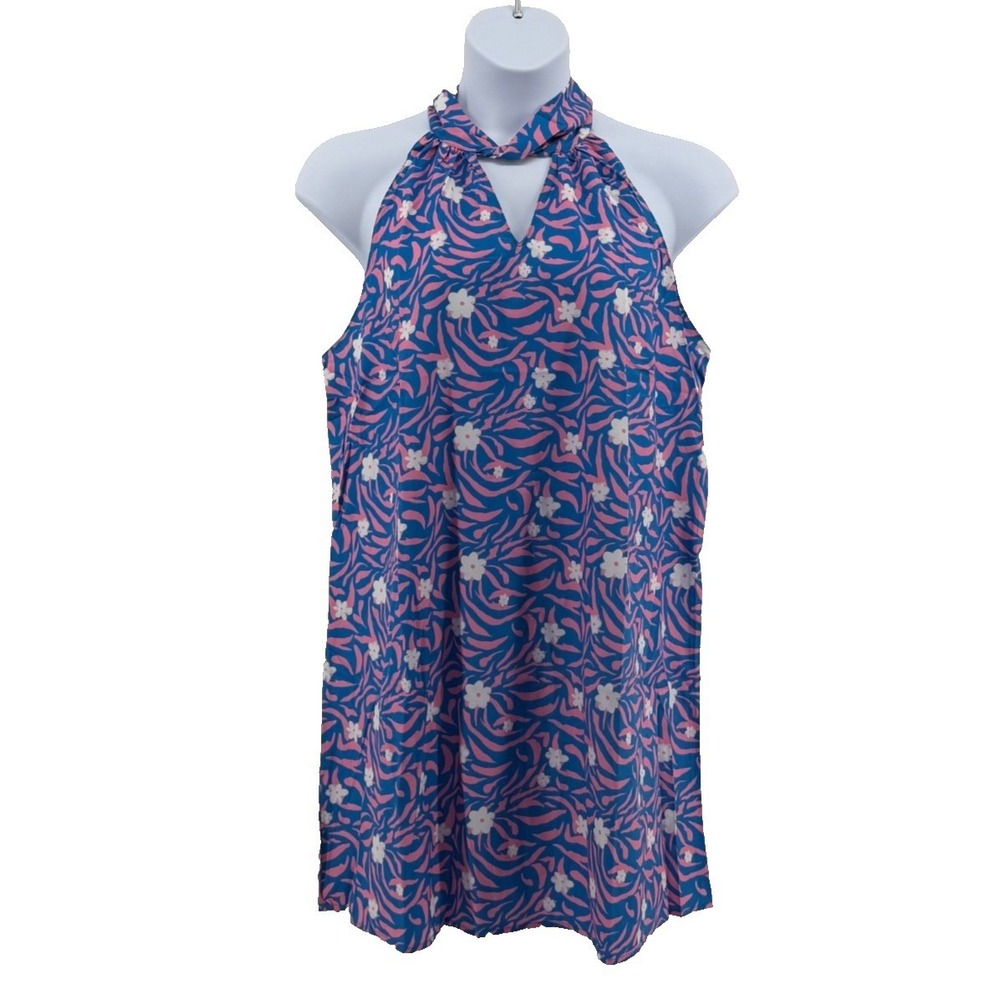 Umgee Halter Swing Dress Women's Small Pink Blue Floral Print NWT Mini Dress